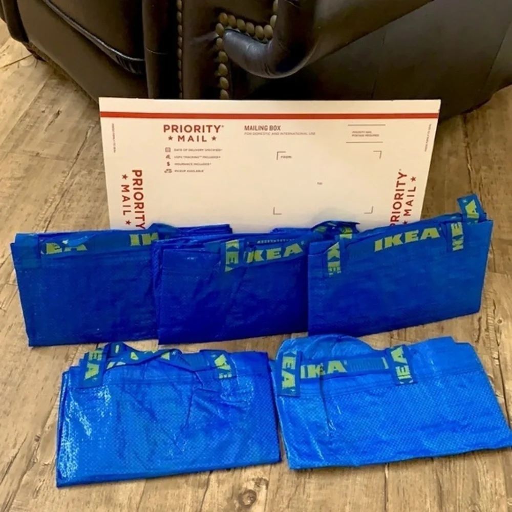 5 Ikea BAGS blue sturdy carrying plastic storage Spring Cleaning 🧽 no zippers